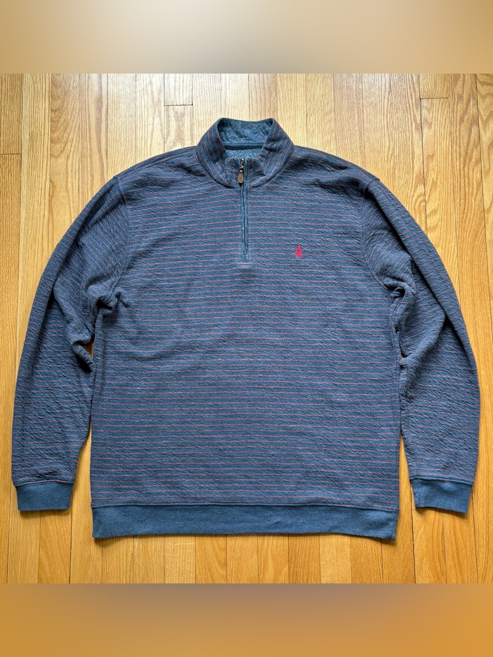 Johnnie-O Men’s Emmett 1/4 Zip Sweatshirt Pullover XL Blue Red Stripes